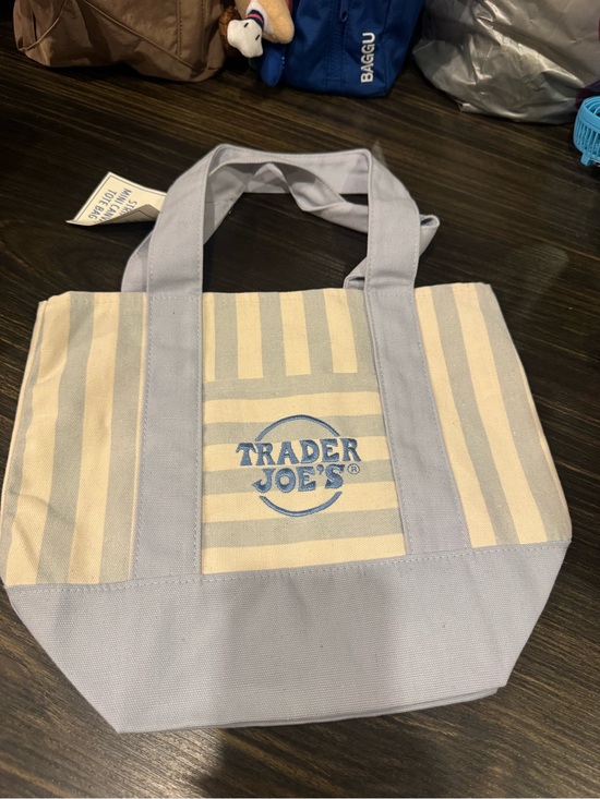 Trader Joe'S Handbags - Trader Joe's Light Blue & Cream Striped Canvas Tote